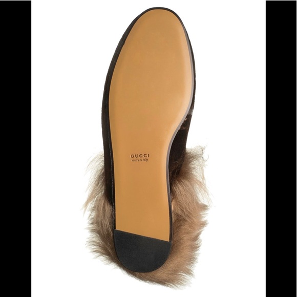 NIB GUCCI Princetown Velvet Logo Lamb Fur Mules 35 - Picture 3 of 10